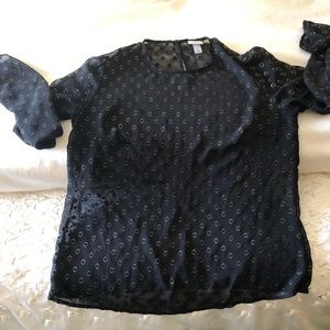 Sheer A New Day blouse black gold circles